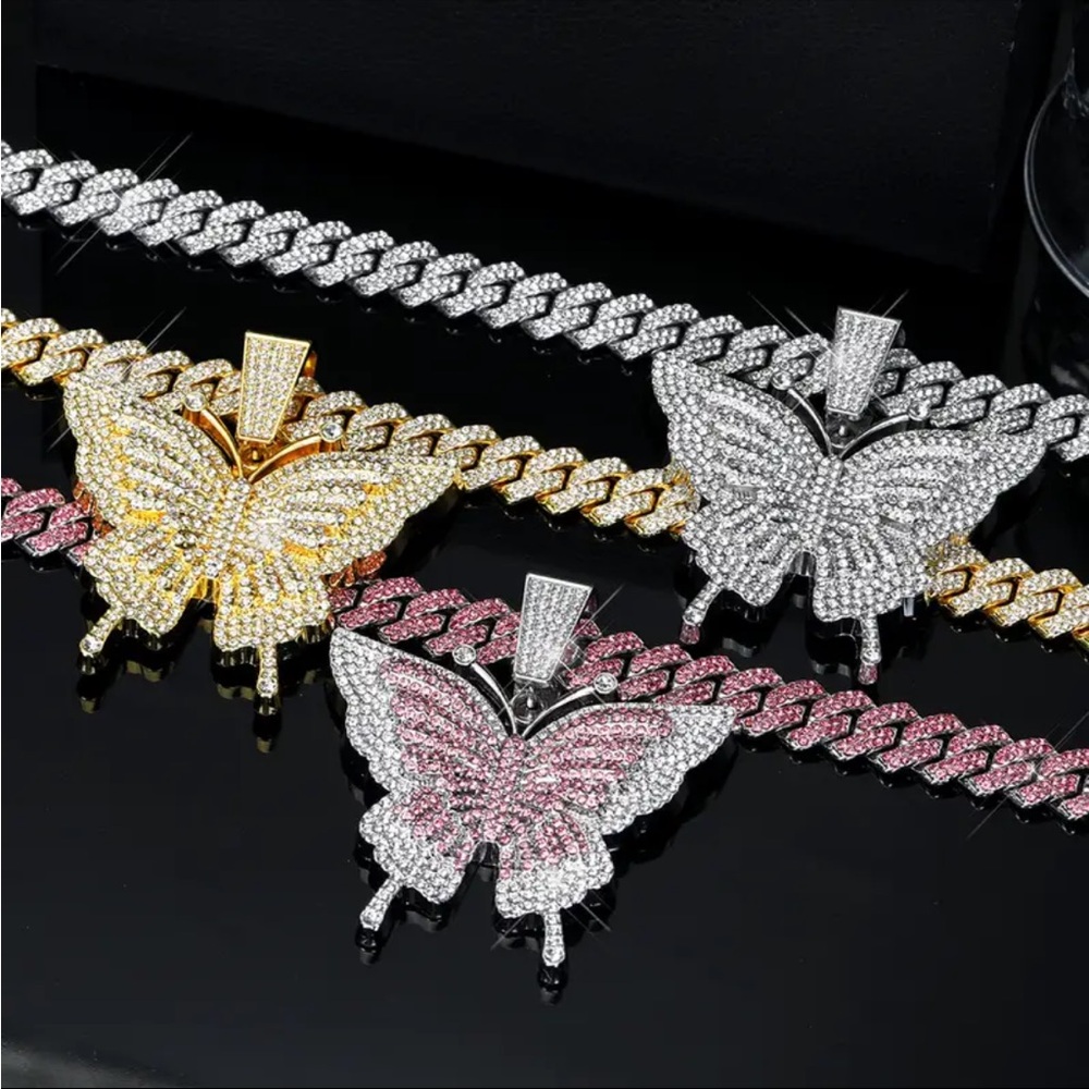 Elegant Pink Butterfly Necklace- Fashion Jewelry - Picture 9 of 12